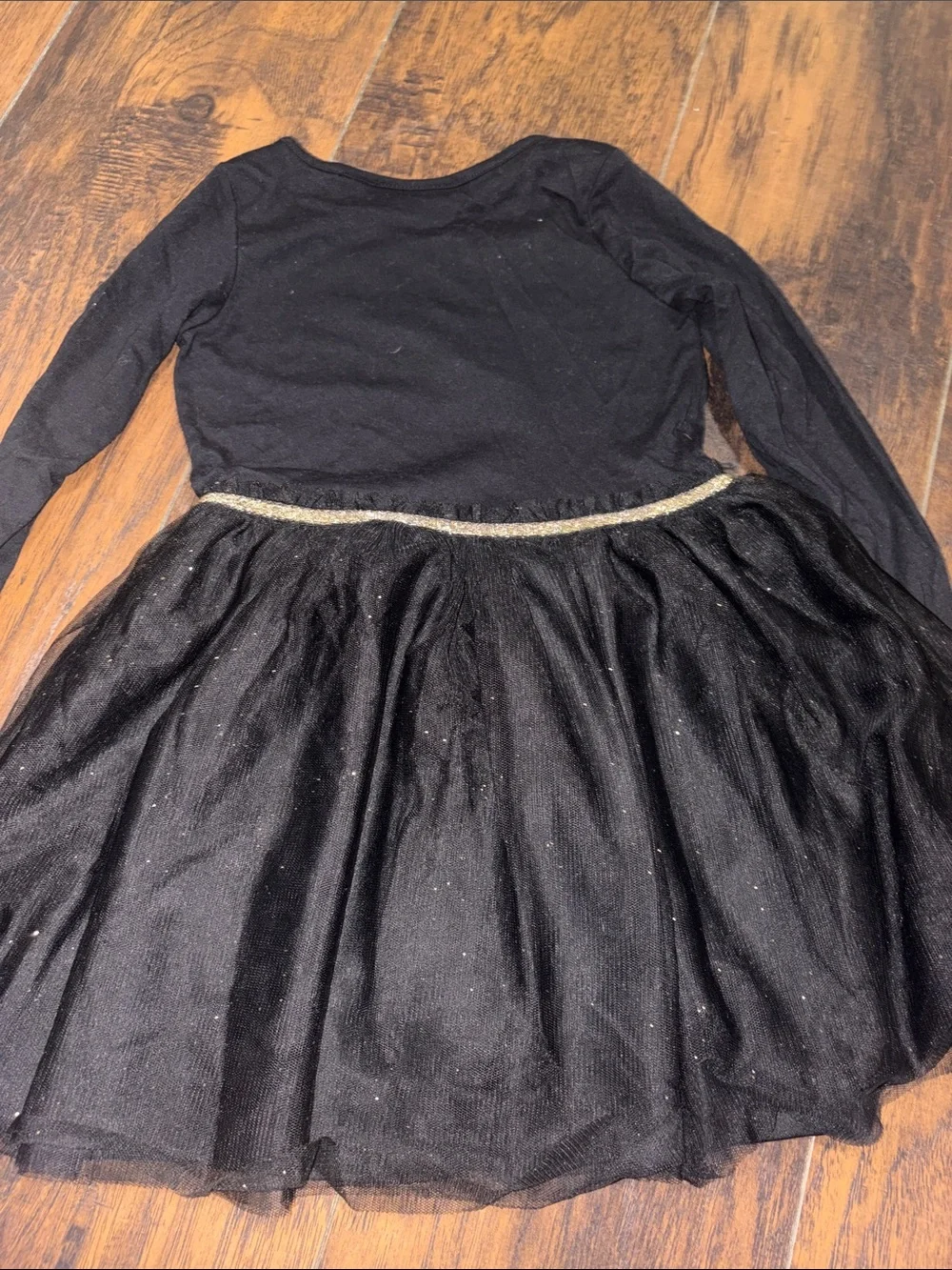 The Children's Place Black Long-Sleeve Cat Tulle Dress with Gold Accents